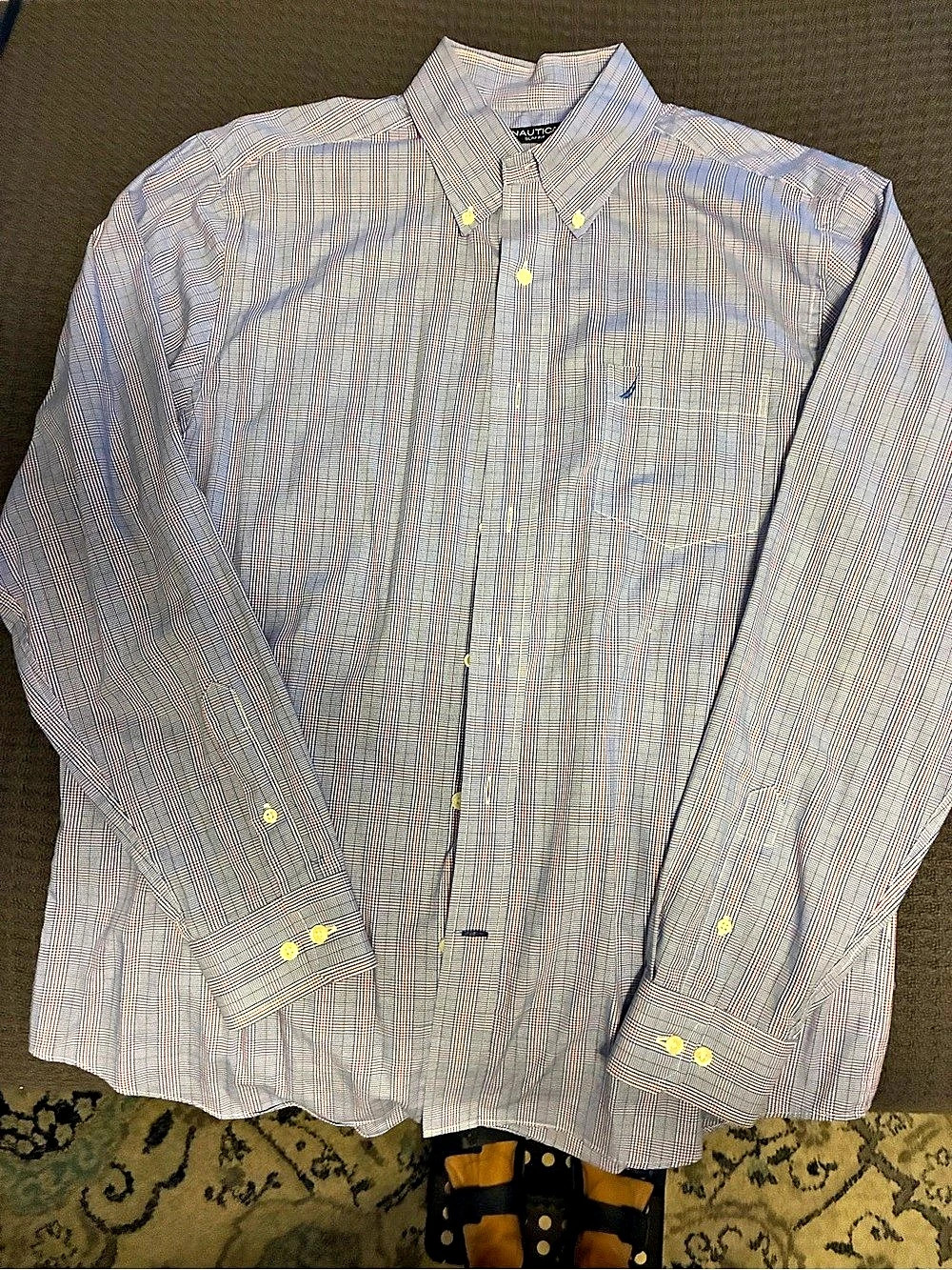 Nautica Slim Fit Plaid Button Down Blue & White Large
